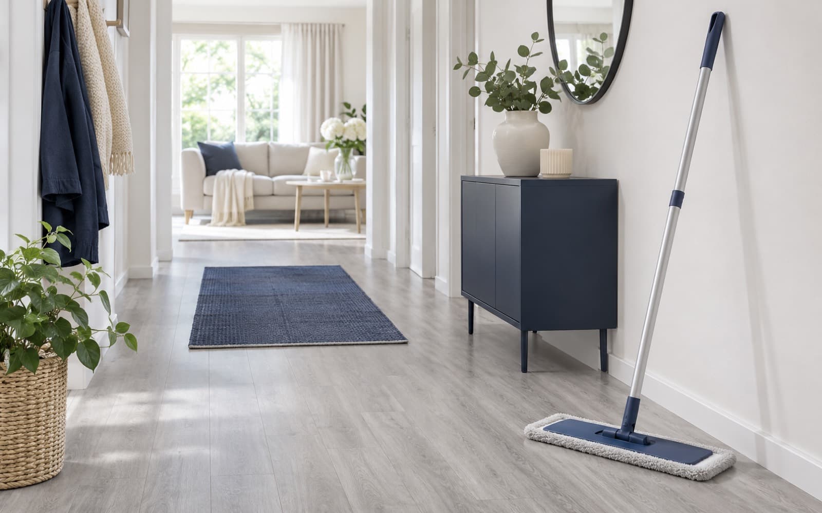 Helles Laminat im Flur mit Mikrofaser-Mopp